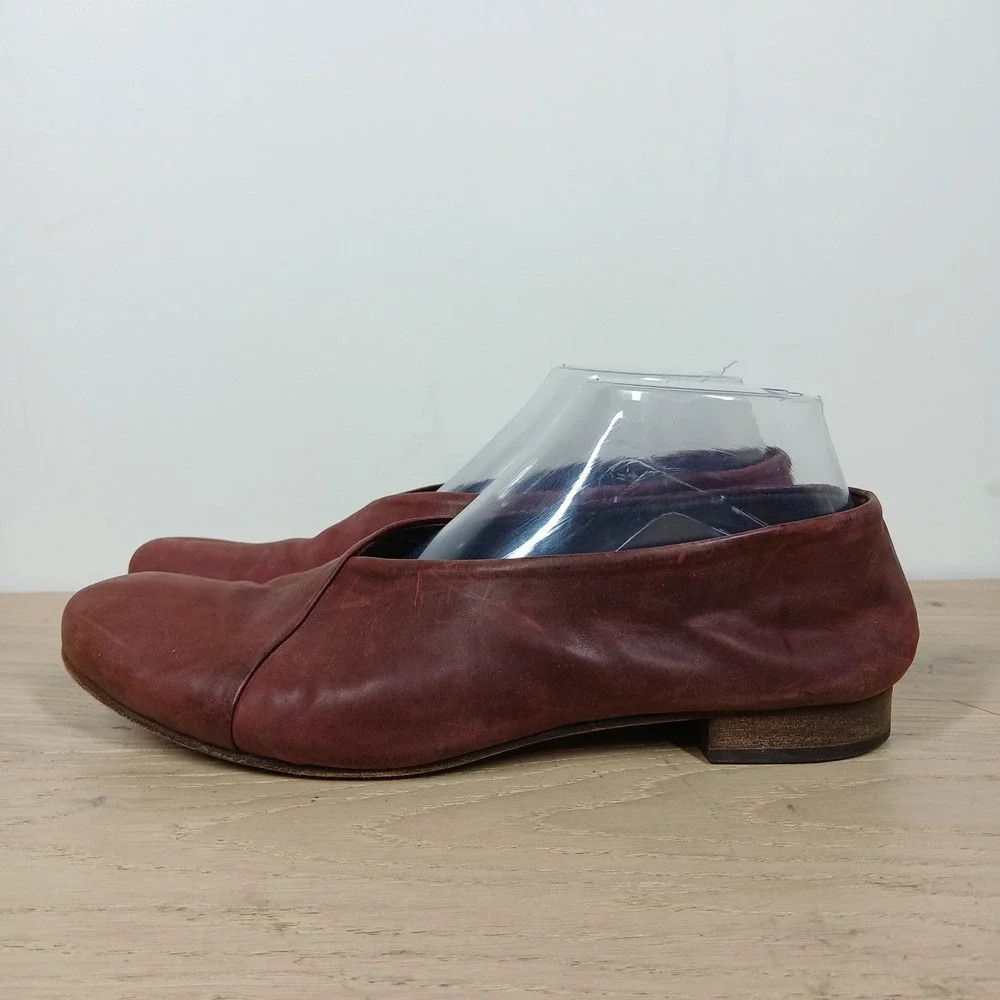 Coclico Flats Womens 9 Burgundy Leather Asymmetrical Slip On Ballet Artisan